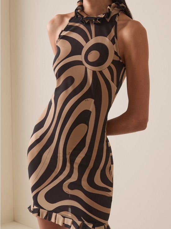 Emilio Pucci Dresses & Skirts - Emilio Pucci Beige and Black Swirl Halter Mini Dress